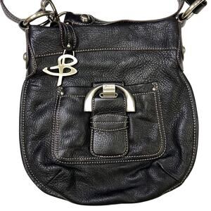 B Makowsky Black Leather Crossbody Silver Tone Hardware